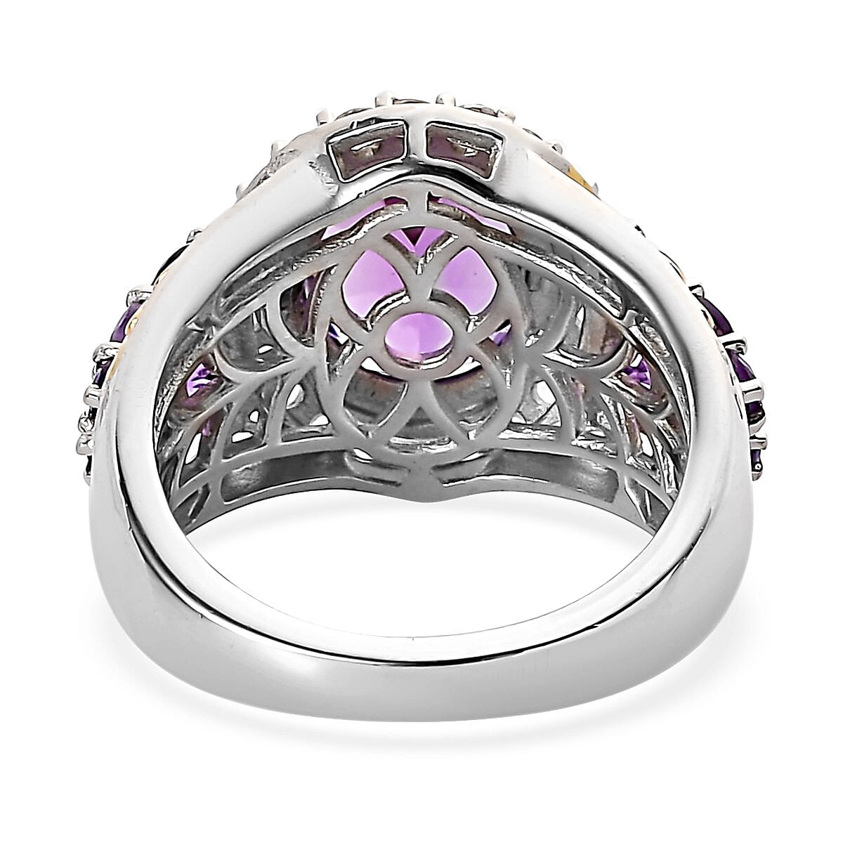 Uruguayan Amethyst and Multi Gemstone Ring in Vermeil Yellow Gold and Platinum Over Sterling Silver 2.60 ctw image number 4