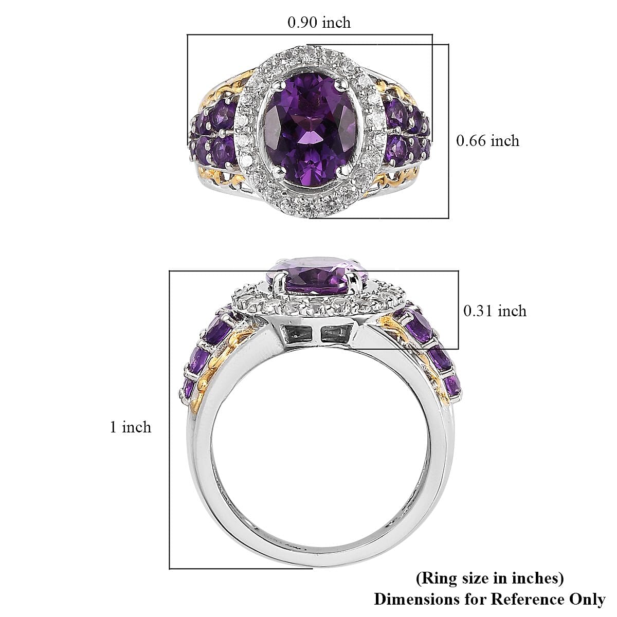Uruguayan Amethyst and Multi Gemstone Ring in Vermeil Yellow Gold and Platinum Over Sterling Silver 2.60 ctw image number 5