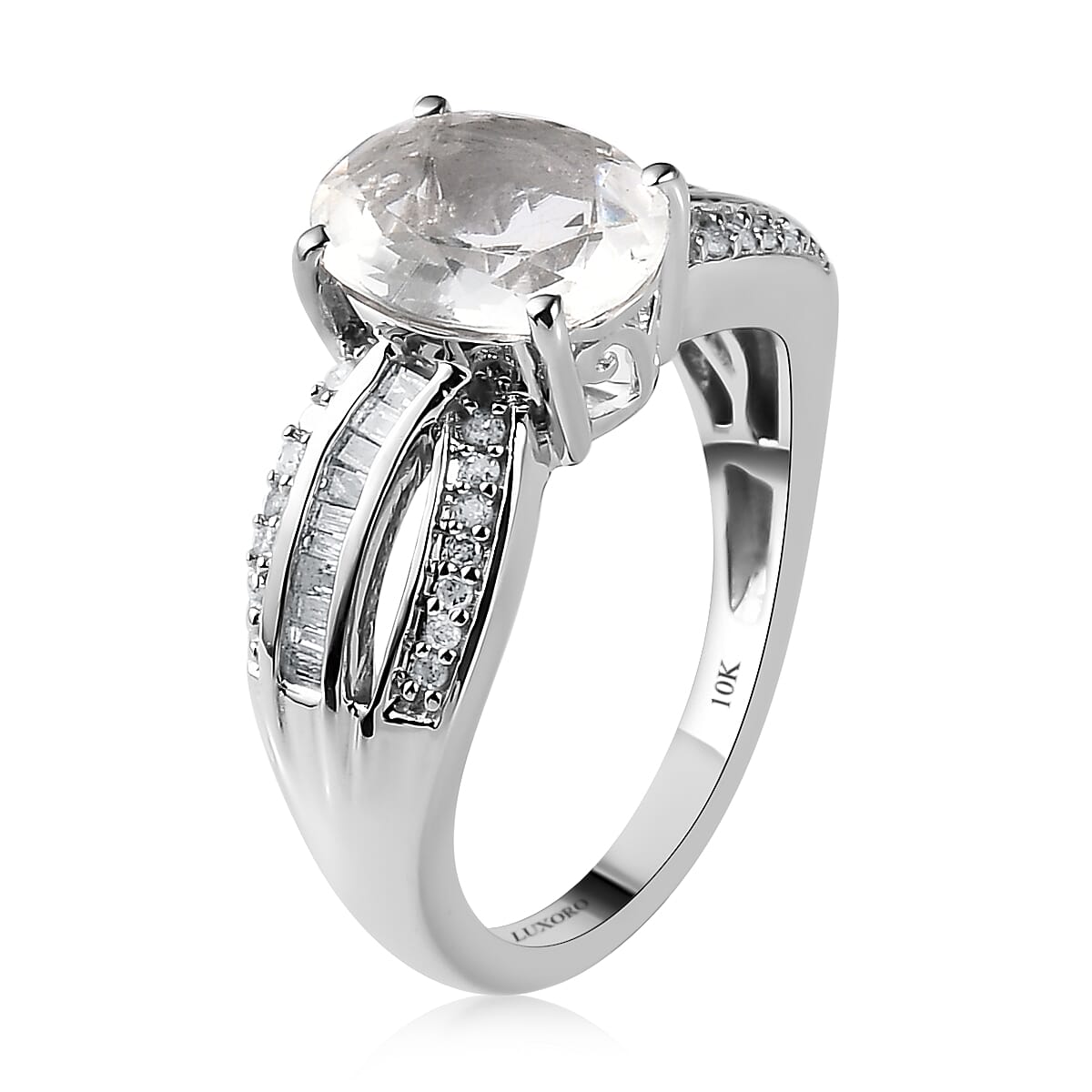 Luxoro 10K White Gold Premium Mexican Hyalite Opal and G-H I3 Diamond Ring (Size 5.0) with Free UV Flash Light 1.85 ctw image number 3