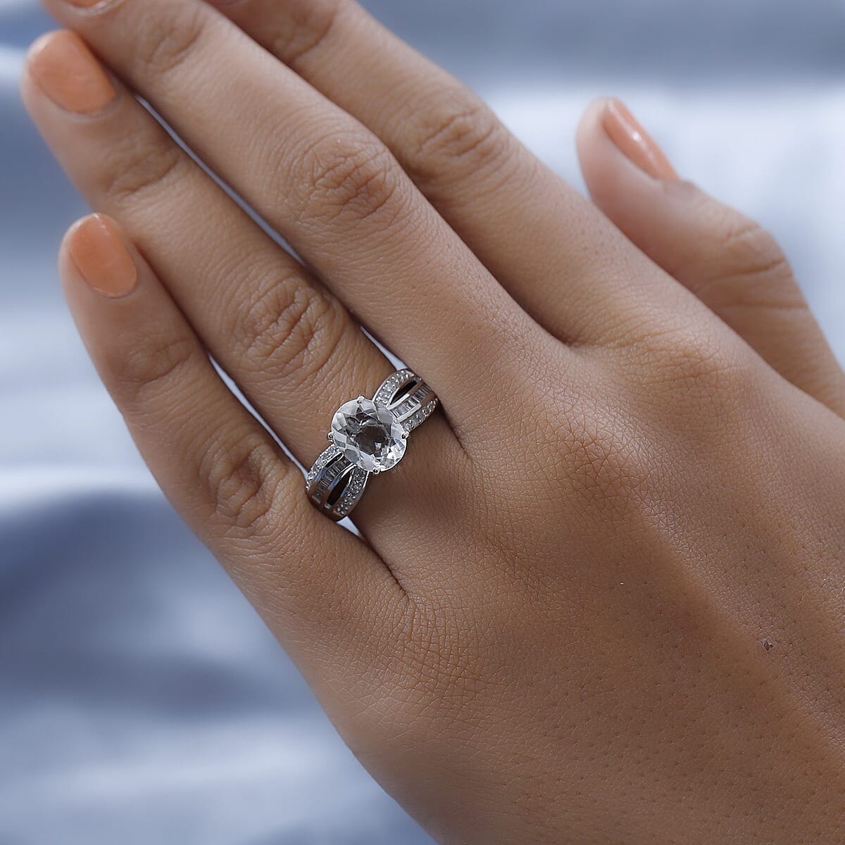 Luxoro 10K White Gold Premium Mexican Hyalite Opal and G-H I3 Diamond Ring (Size 7.0) with Free UV Flash Light 1.85 ctw image number 2