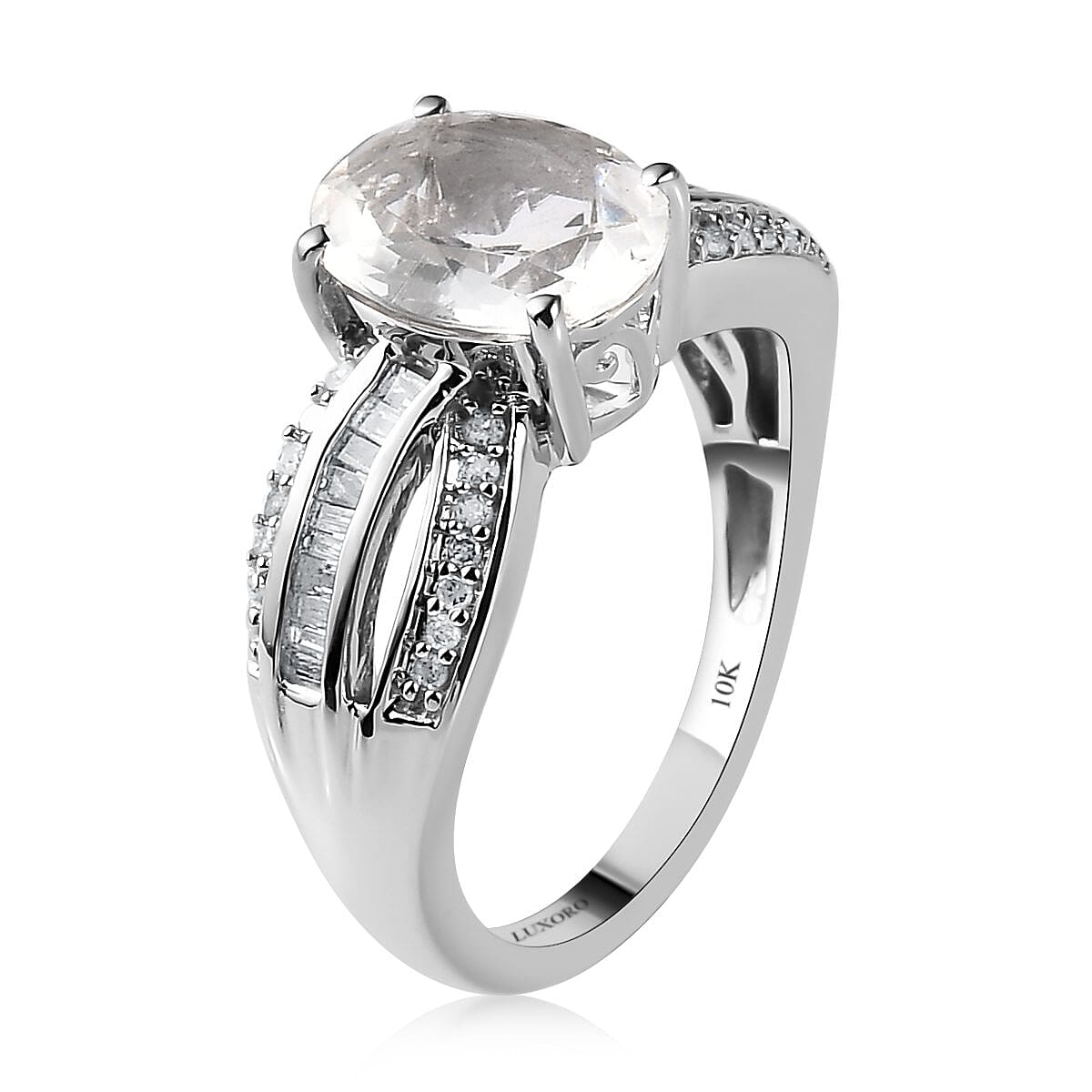 Luxoro 10K White Gold Premium Mexican Hyalite Opal and G-H I3 Diamond Ring (Size 7.0) with Free UV Flash Light 1.85 ctw image number 3