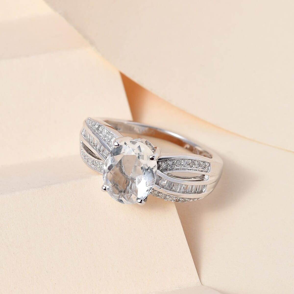 Luxoro 10K White Gold Premium Mexican Hyalite Opal and G-H I3 Diamond Ring (Size 9.0) with Free UV Flash Light 1.85 ctw image number 1