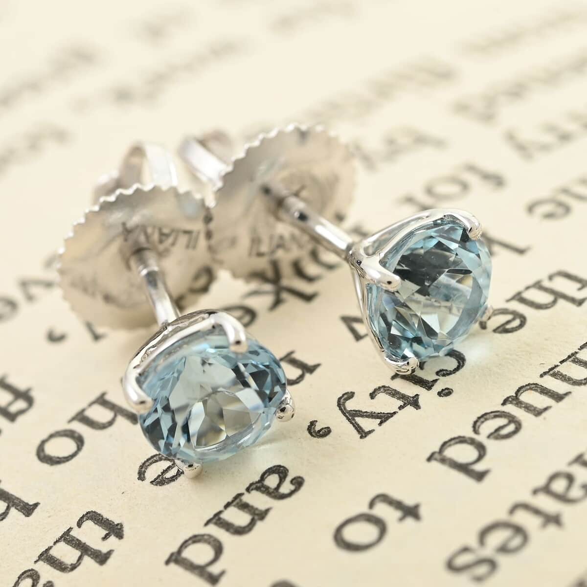 Certified Iliana 18K White Gold AAA Santa Maria Aquamarine Stud Earrings 1.00 ctw image number 1