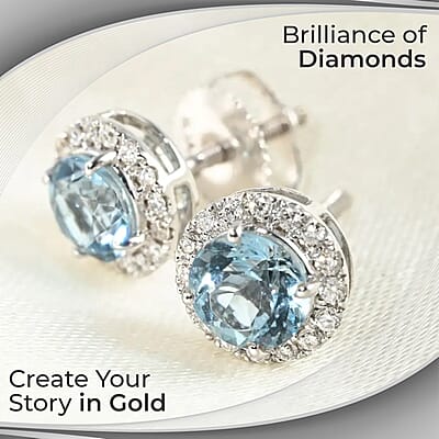 Certified and Appraised Iliana 18K White Gold AAA Santa Maria Aquamarine and G-H SI Diamond Halo Stud Earrings, Diamond Halo Earrings, Aquamarine Earrings, 18K White Gold Earrings 1.20 ctw