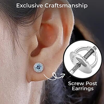 Certified and Appraised Iliana 18K White Gold AAA Santa Maria Aquamarine and G-H SI Diamond Halo Stud Earrings, Diamond Halo Earrings, Aquamarine Earrings, 18K White Gold Earrings 1.20 ctw