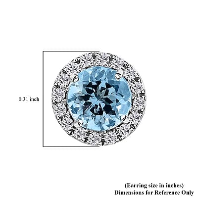 Certified and Appraised Iliana 18K White Gold AAA Santa Maria Aquamarine and G-H SI Diamond Halo Stud Earrings, Diamond Halo Earrings, Aquamarine Earrings, 18K White Gold Earrings 1.20 ctw