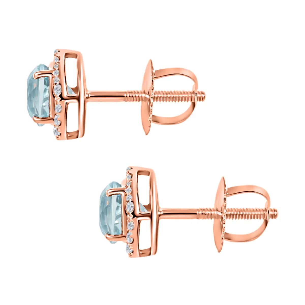 Certified & Appraised Iliana 18K Rose Gold AAA Santa Maria Aquamarine and G-H SI Diamond Halo Stud Earrings, Diamond Halo Earrings, Aquamarine Earrings, 18K White Gold Earrings 1.20 ctw image number 3