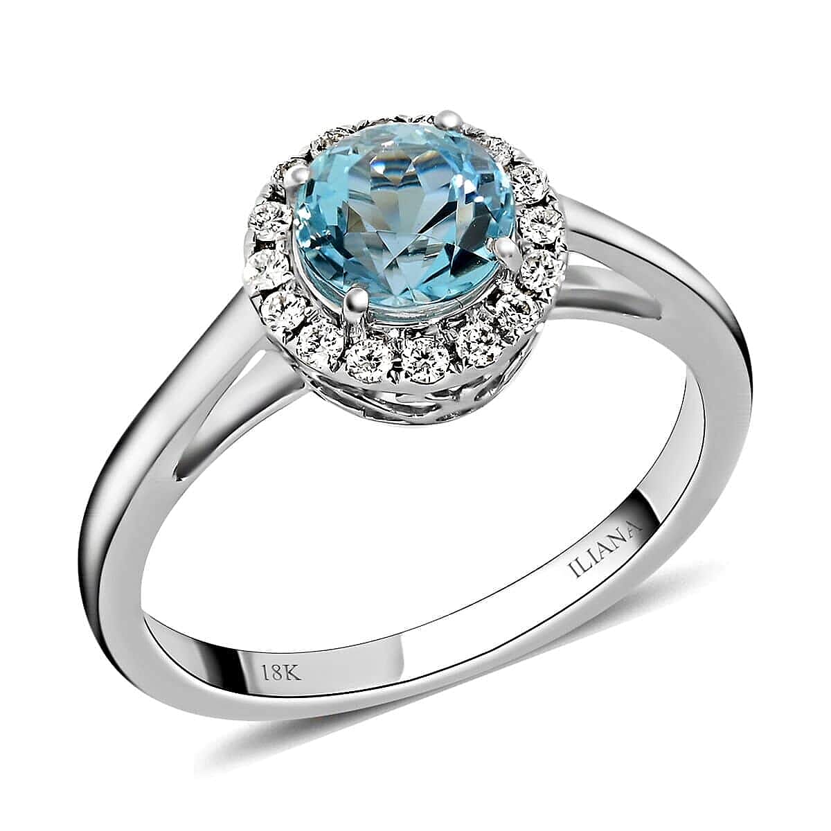 Certified Iliana 18K White Gold AAA Santa Maria Aquamarine and G-H SI Diamond Halo Ring (Size 8.0) 1.00 ctw image number 0
