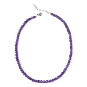 Amethyst 5-7mm Beaded Necklace (18-20 Inches) in Stainless Steel 130.00 ctw , Tarnish-Free, Waterproof, Sweat Proof Jewelry