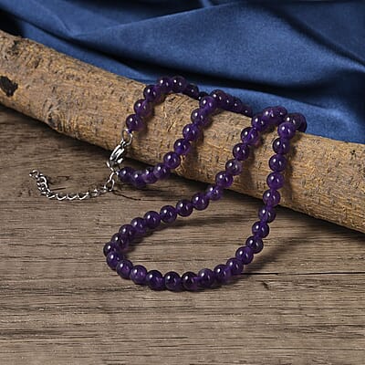 Amethyst 5-7mm Beaded Necklace (18-20 Inches) in Stainless Steel 130.00 ctw , Tarnish-Free, Waterproof, Sweat Proof Jewelry
