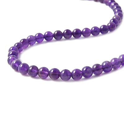 Amethyst 5-7mm Beaded Necklace (18-20 Inches) in Stainless Steel 130.00 ctw , Tarnish-Free, Waterproof, Sweat Proof Jewelry