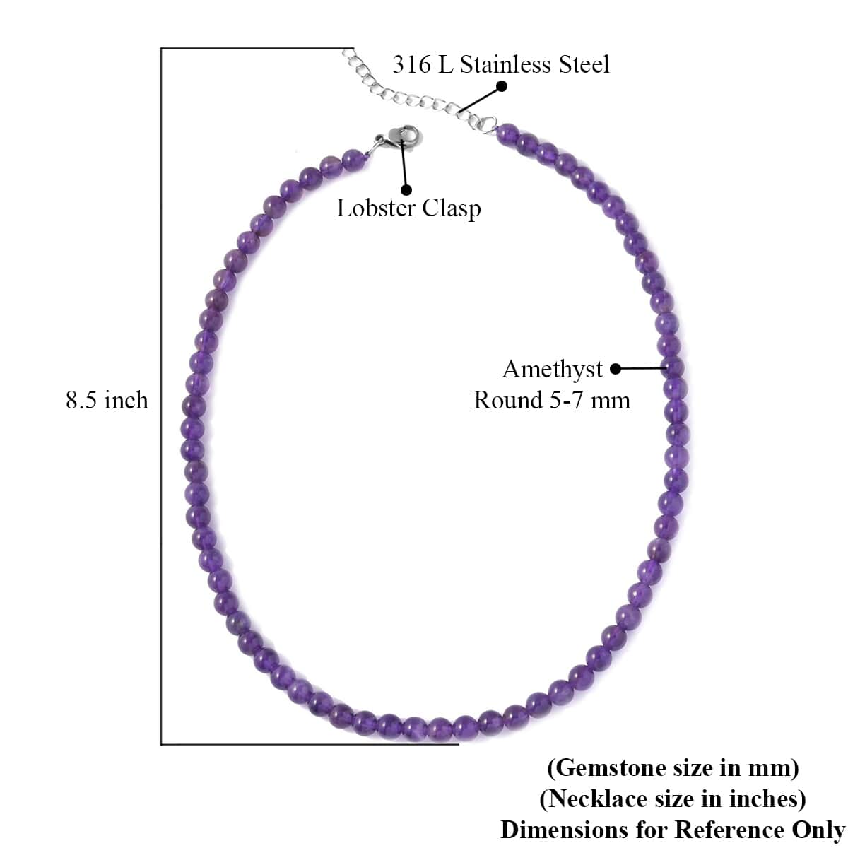 Amethyst Beaded Necklace 18-20 Inches in Stainless Steel 130.00 ctw image number 3