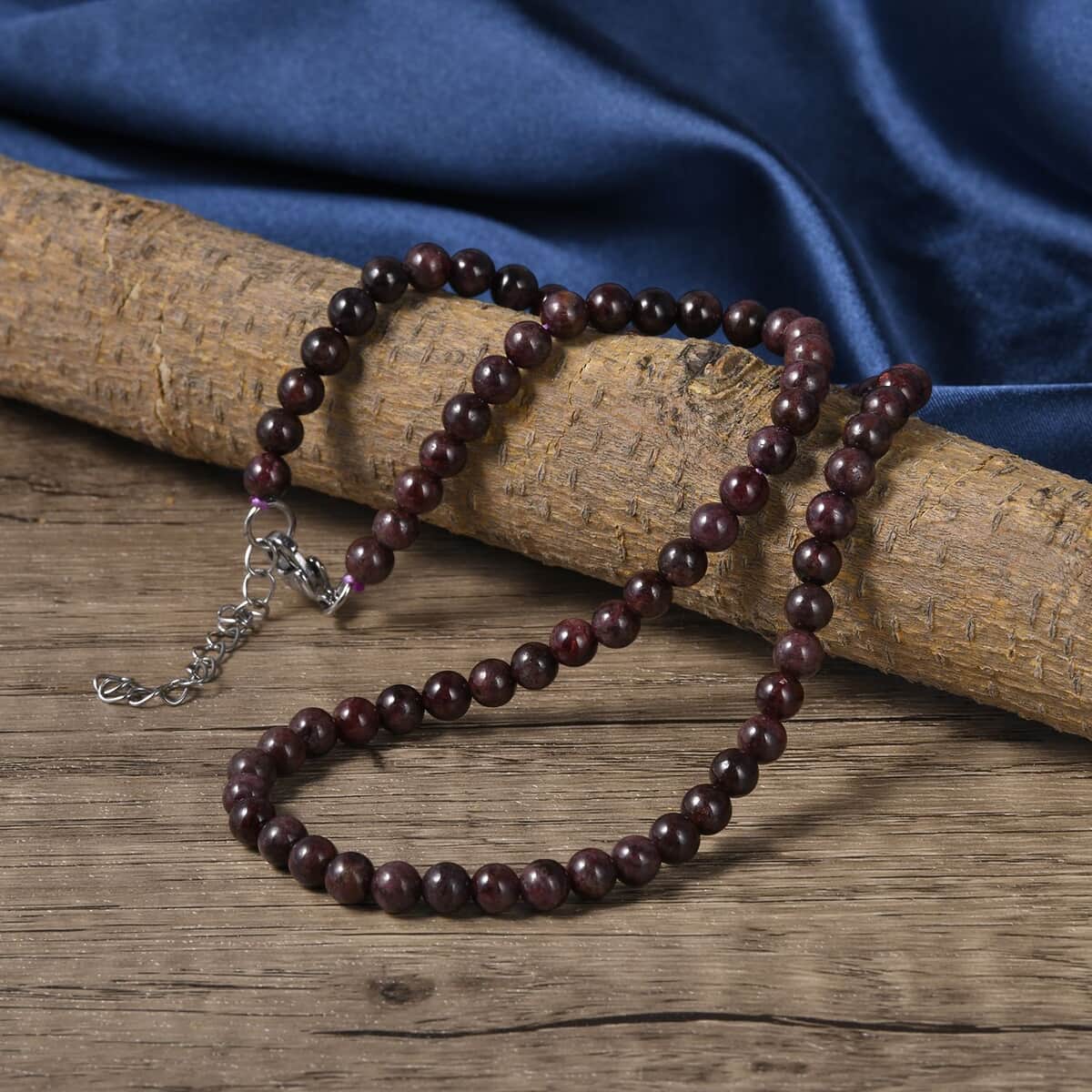 Mozambique Garnet 5-7mm Beaded Necklace (18-20 Inches) in Stainless Steel 165.00 ctw , Tarnish-Free, Waterproof, Sweat Proof Jewelry image number 1
