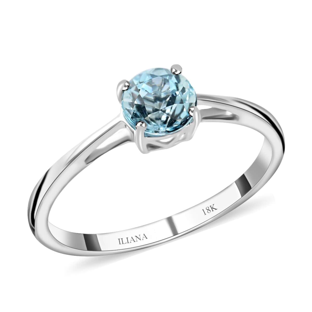 Doorbuster Certified & Appraised ILIANA 18K White Gold AAA Santa Maria Aquamarine Solitaire Ring 2.30 Grams 1.00 ctw image number 0