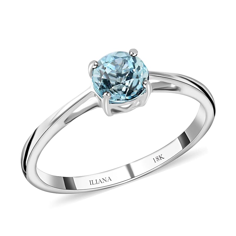 Certified and Appraised Iliana AAA Santa Maria Aquamarine 1.00 ctw Solitaire Ring in 18K White Gold (Size 10.0)