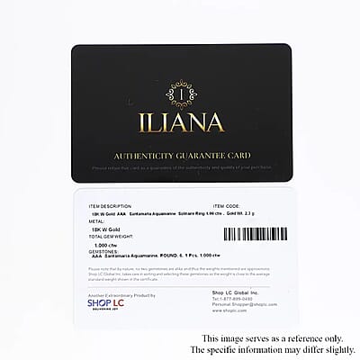 Certified and Appraised Iliana AAA Santa Maria Aquamarine 1.00 ctw Solitaire Ring in 18K White Gold (Size 10.0)