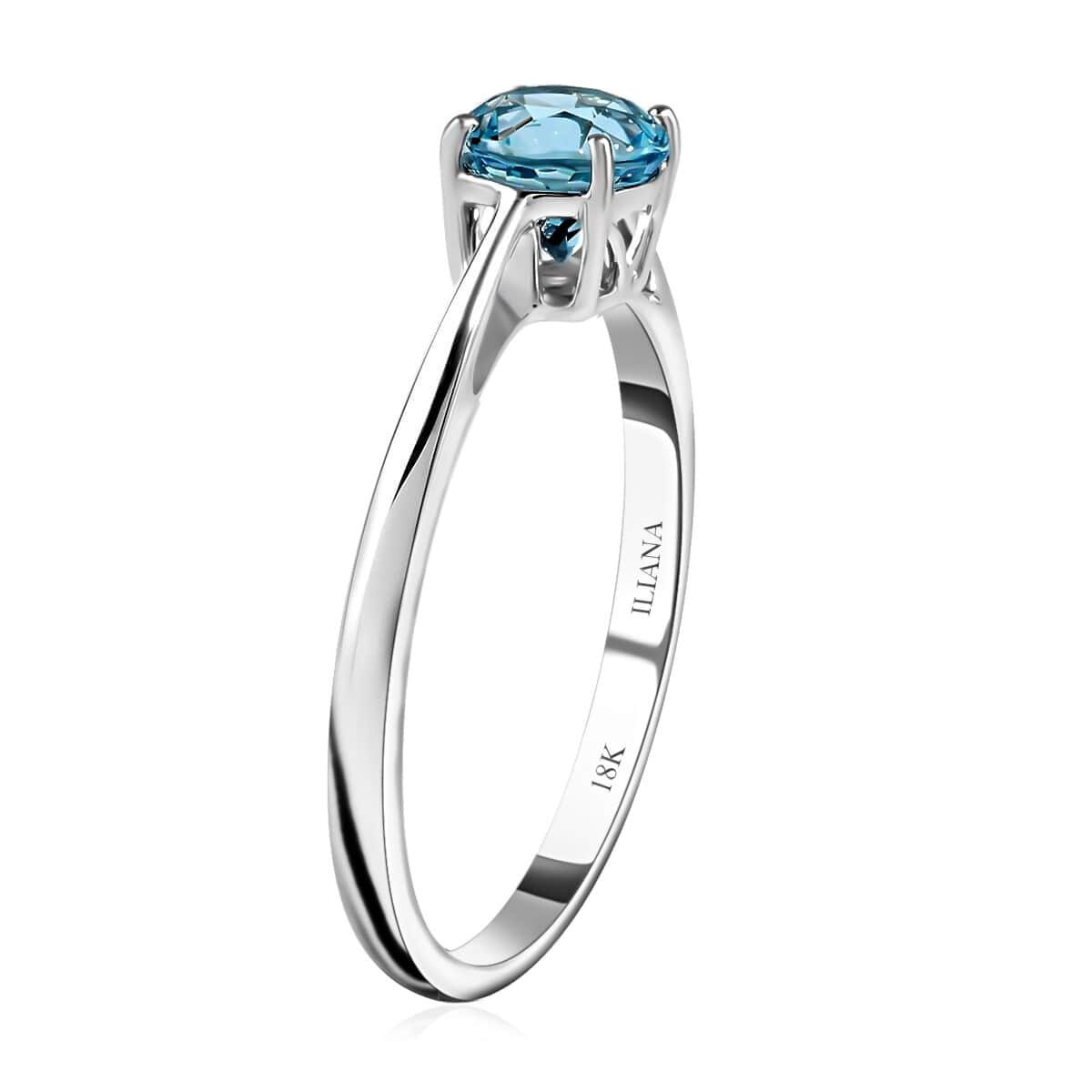 Certified and Appraised Iliana 18K White Gold AAA Santa Maria Aquamarine Solitaire Ring (Size 8.0) 1.00 ctw image number 3