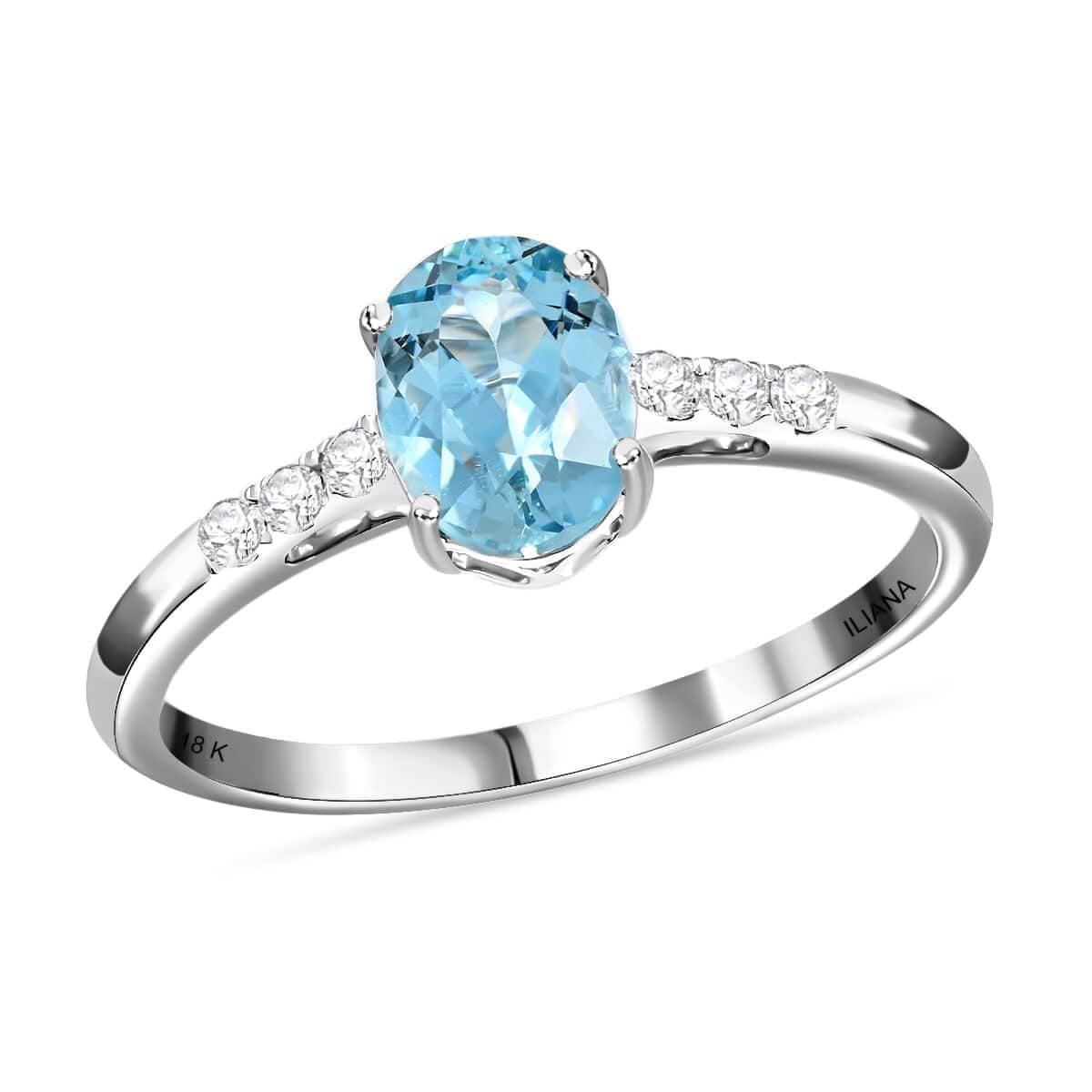 Certified & Appraised Iliana 18K White Gold AAA Santa Maria Aquamarine and G-H SI Diamond Ring (Size 8.0) 1.30 ctw image number 0