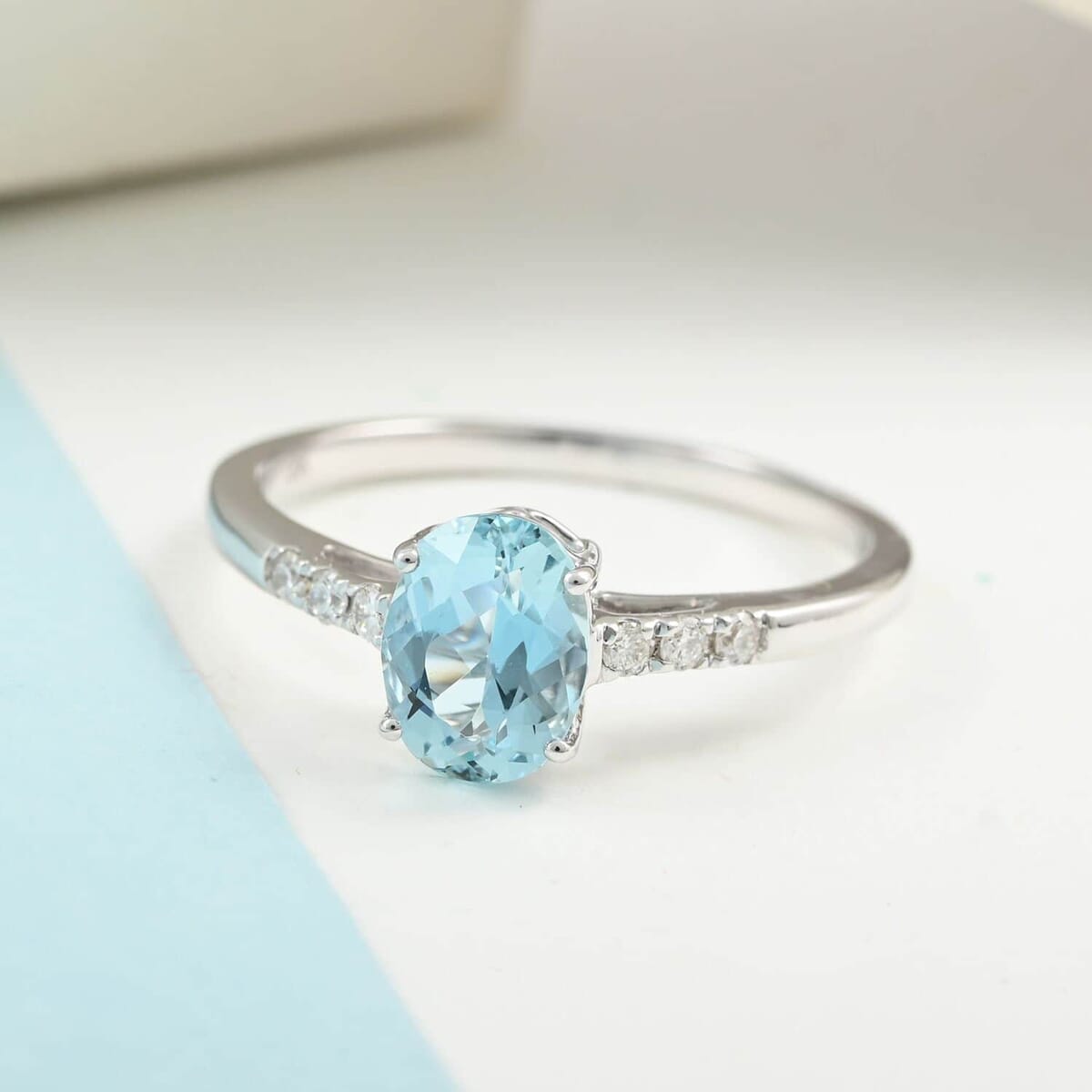 Certified  Iliana 18K White Gold AAA Santa Maria Aquamarine and G-H SI Diamond Ring (Size 9.0) 2.52 Grams 1.30 ctw (Del. in 10-12 Days) image number 1