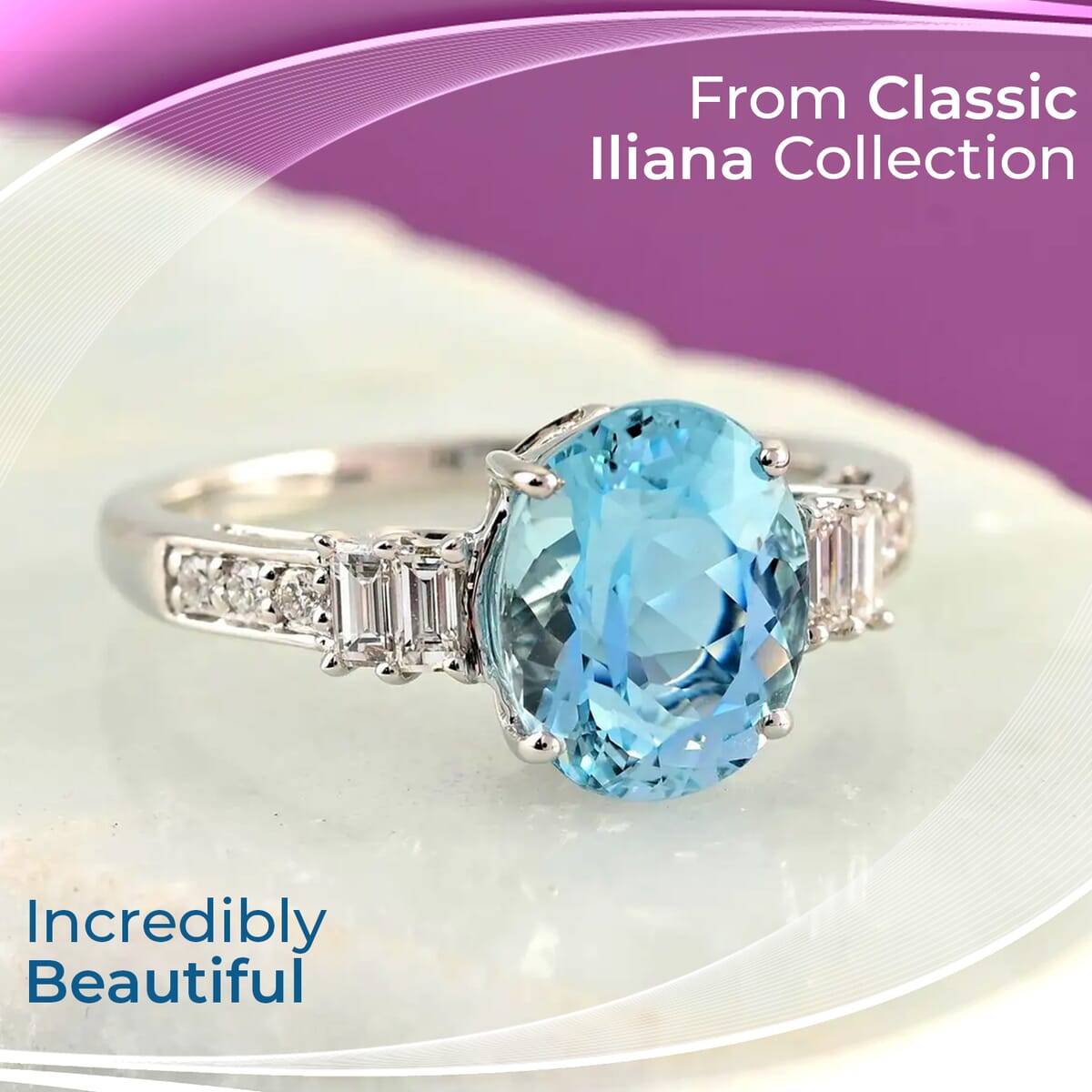Iliana Certified & Appraised AAA Santa Maria Aquamarine Ring, G-H SI Diamond Accent Ring, 18K White Gold Ring, Engagement Ring For Her 3.25 Grams 2.75 ctw (Size 7.00) image number 1