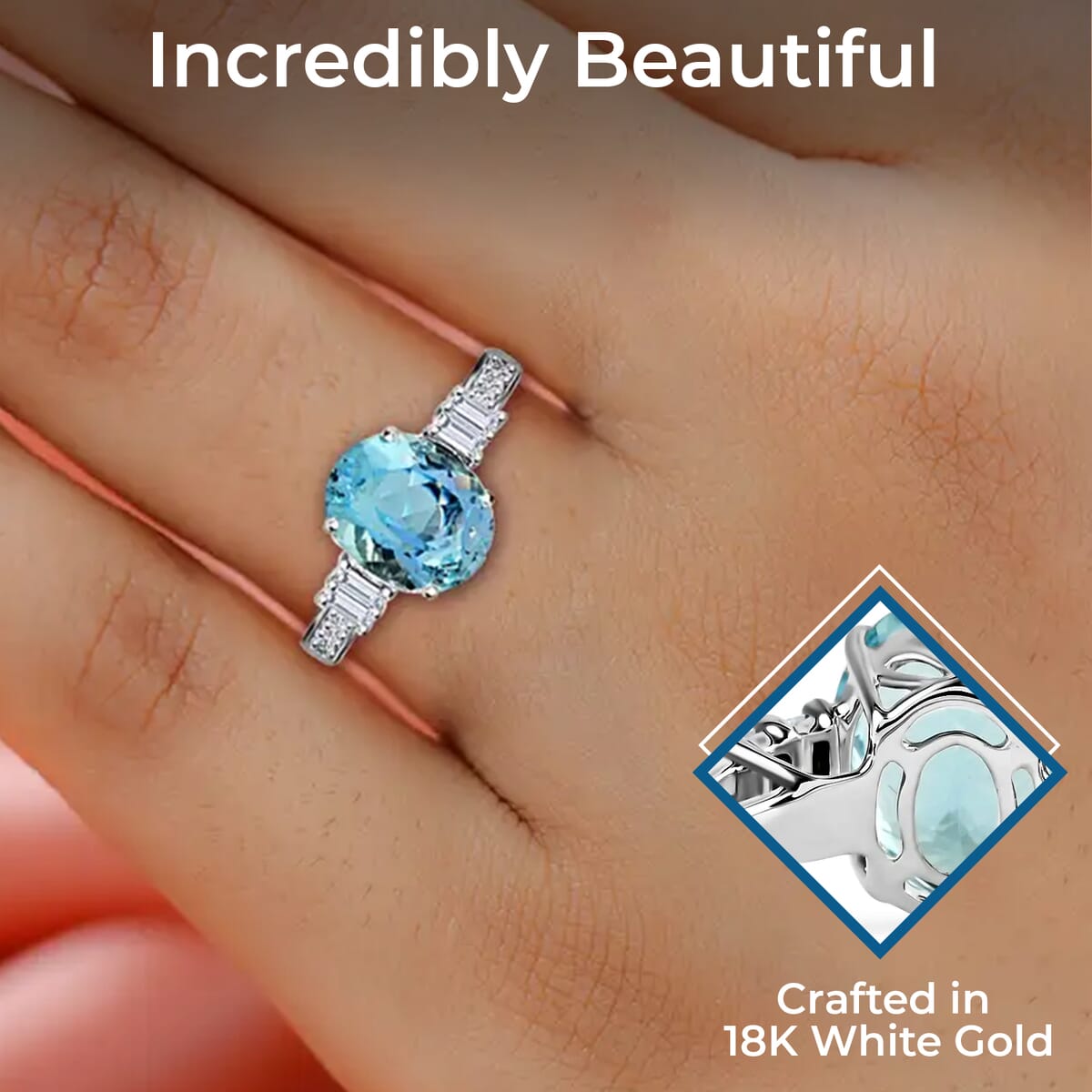 Iliana Certified & Appraised AAA Santa Maria Aquamarine Ring, G-H SI Diamond Accent Ring, 18K White Gold Ring, Engagement Ring For Her 3.25 Grams 2.75 ctw (Size 7.00) image number 2