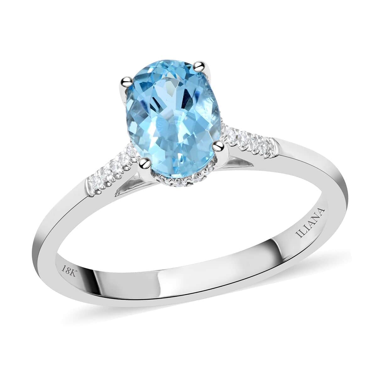 Doorbuster Certified & Appraised ILIANA Doorbuster 18K White Gold AAA Santa Maria Aquamarine and G-H SI Diamond Ring 3 Grams 1.35 ctw image number 0