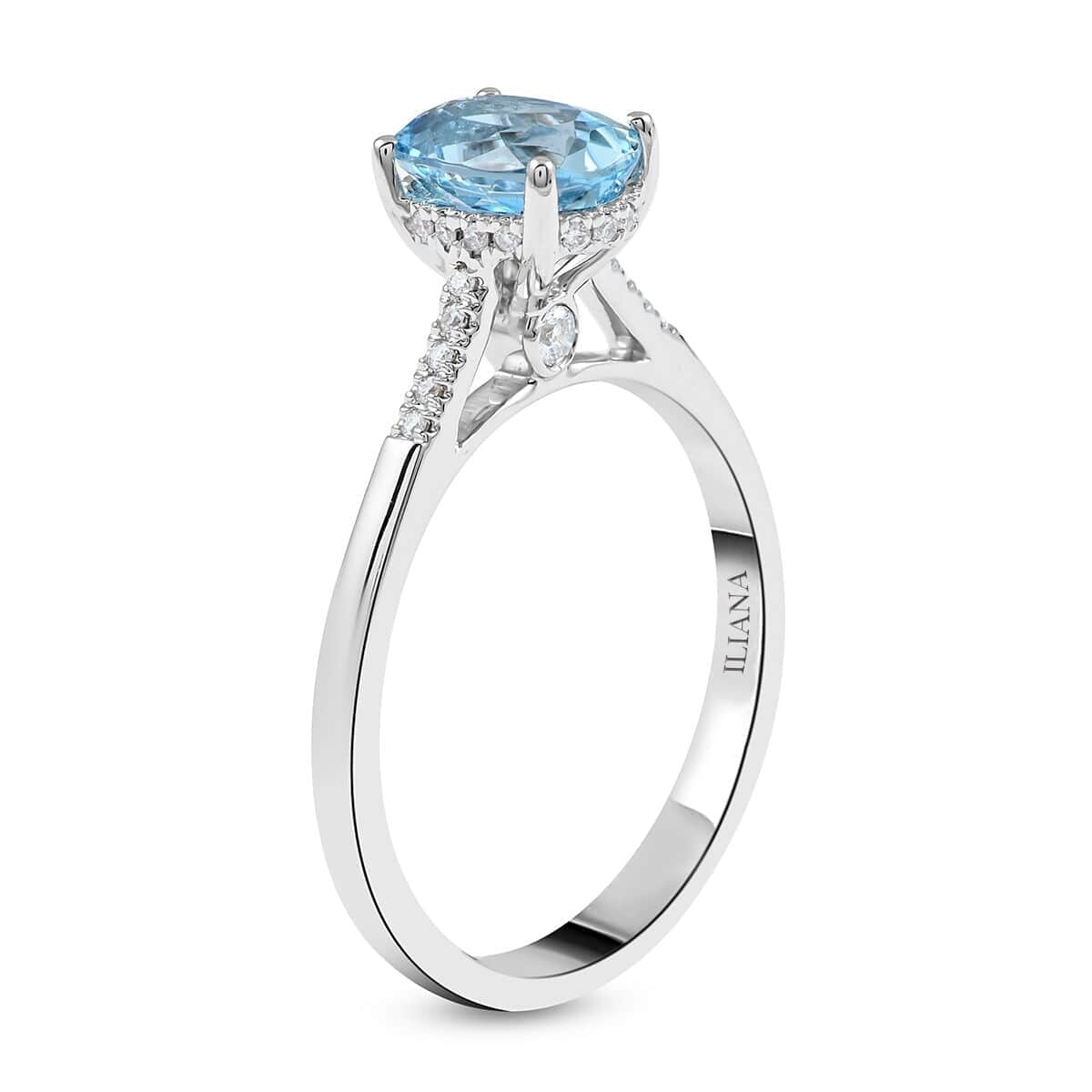 Doorbuster Certified & Appraised ILIANA Doorbuster 18K White Gold AAA Santa Maria Aquamarine and G-H SI Diamond Ring 3 Grams 1.35 ctw image number 3