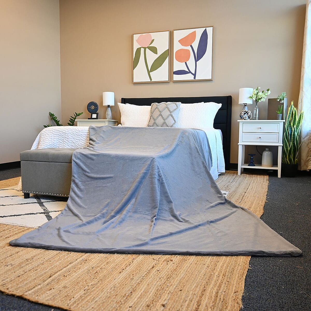 Dreamy Gray Stock solid double layer rabbit hair throw 58.05x78.74inch image number 1