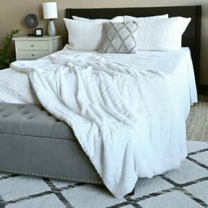 HOMESMART White Stock Solid Double Layer Faux Rabbit Hair Throw