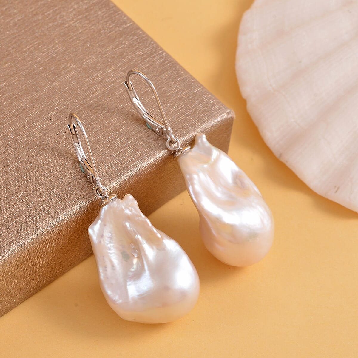 Organic Shape Baroque Pearl Earrings in Rhodium Over Sterling Silver image number 1