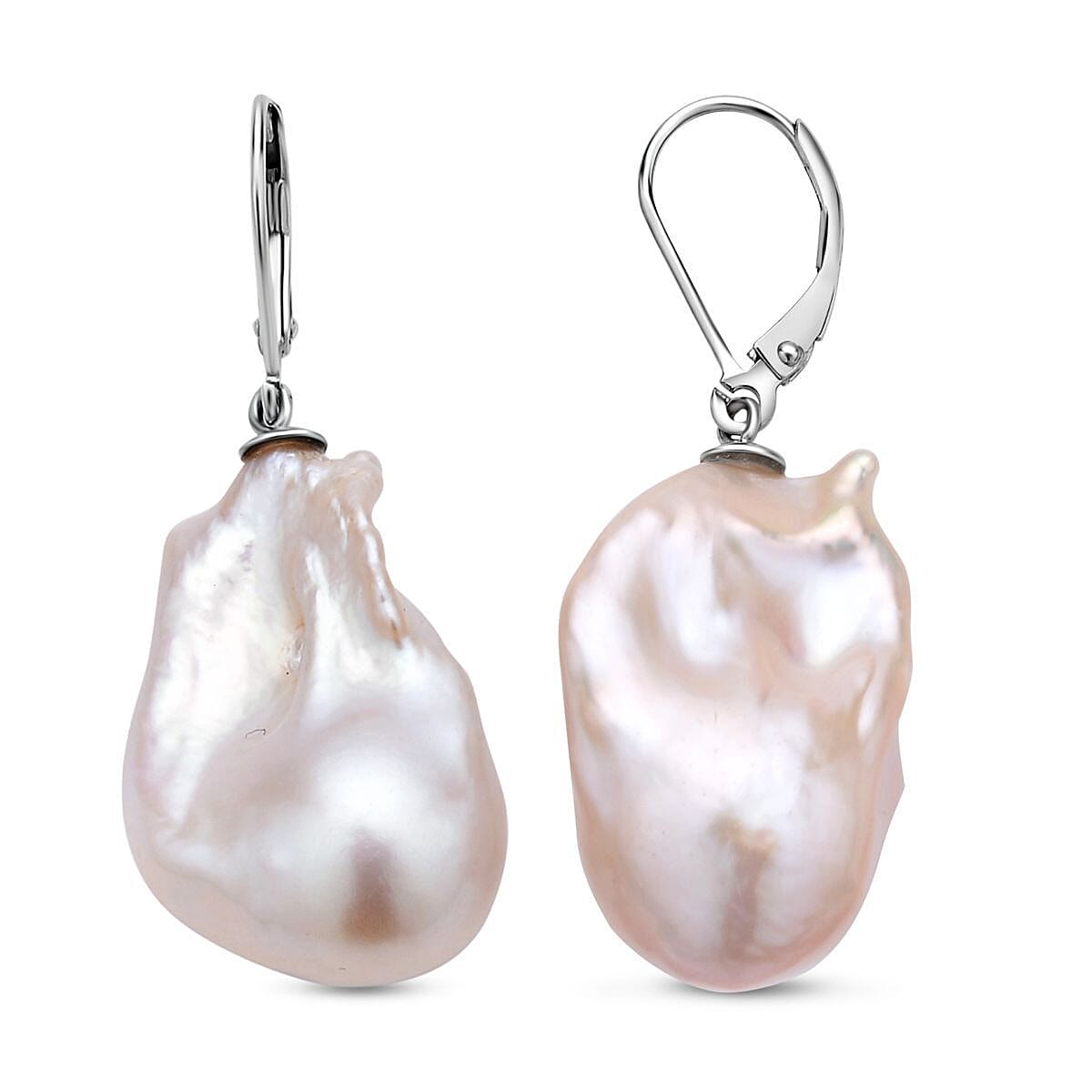 Organic Shape Baroque Pearl Earrings in Rhodium Over Sterling Silver image number 3