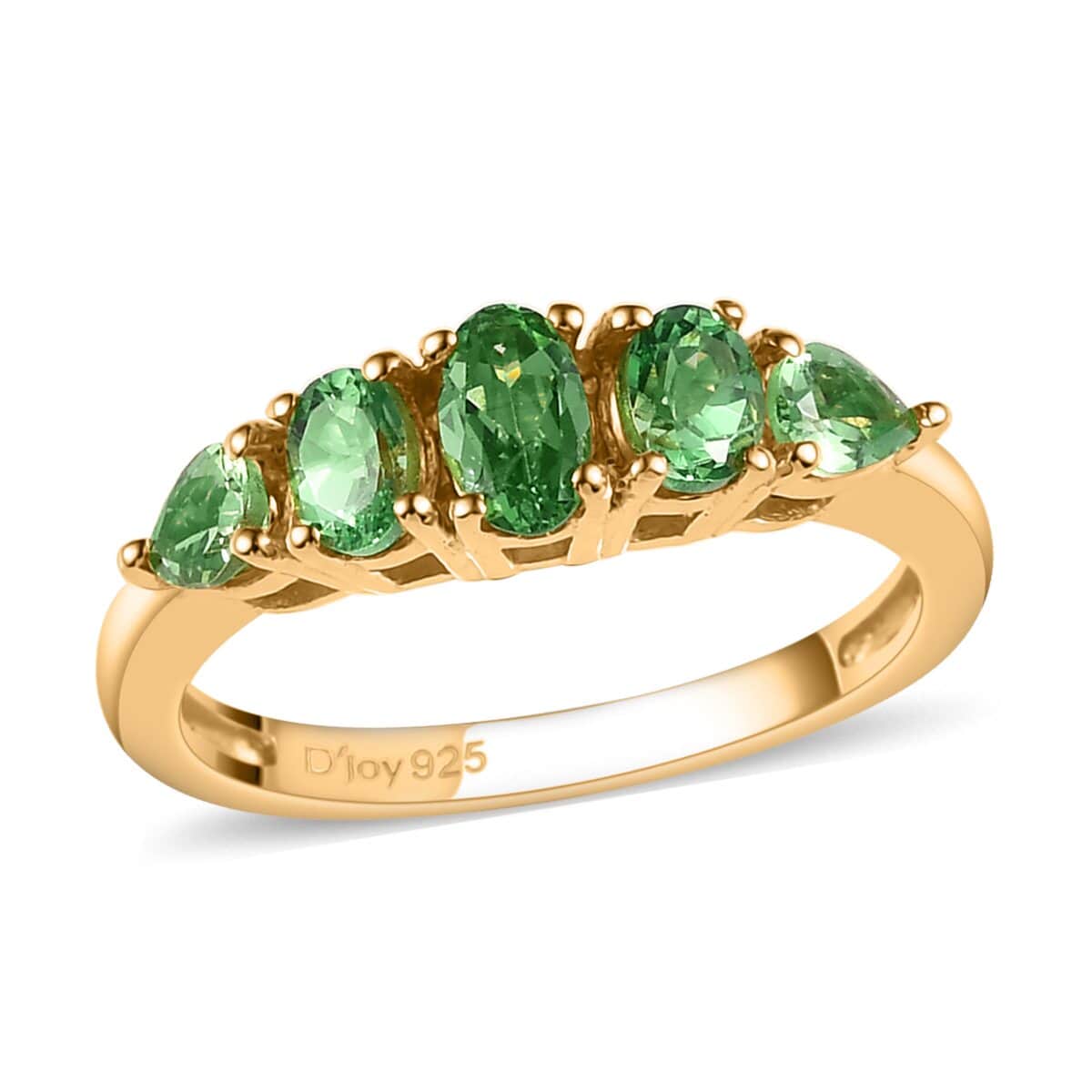 Premium Natural Tsavorite Garnet 5 Stone Ring in Vermeil Yellow Gold Over Sterling Silver 1.00 ctw image number 0