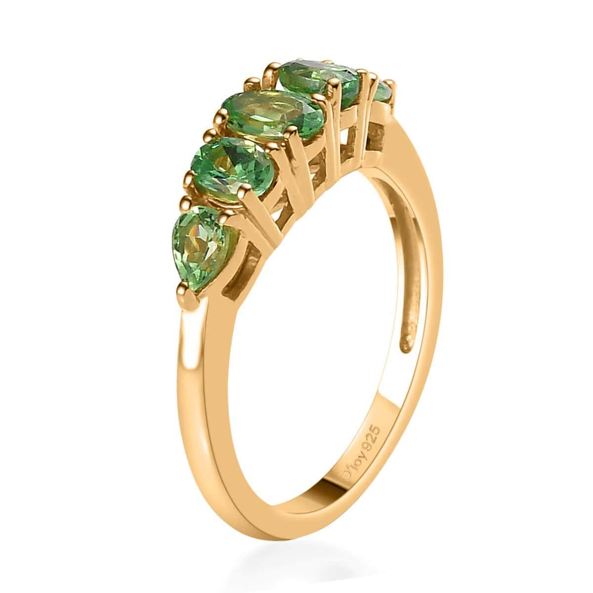 Premium Natural Tsavorite Garnet 5 Stone Ring in Vermeil Yellow Gold Over Sterling Silver 1.00 ctw image number 3