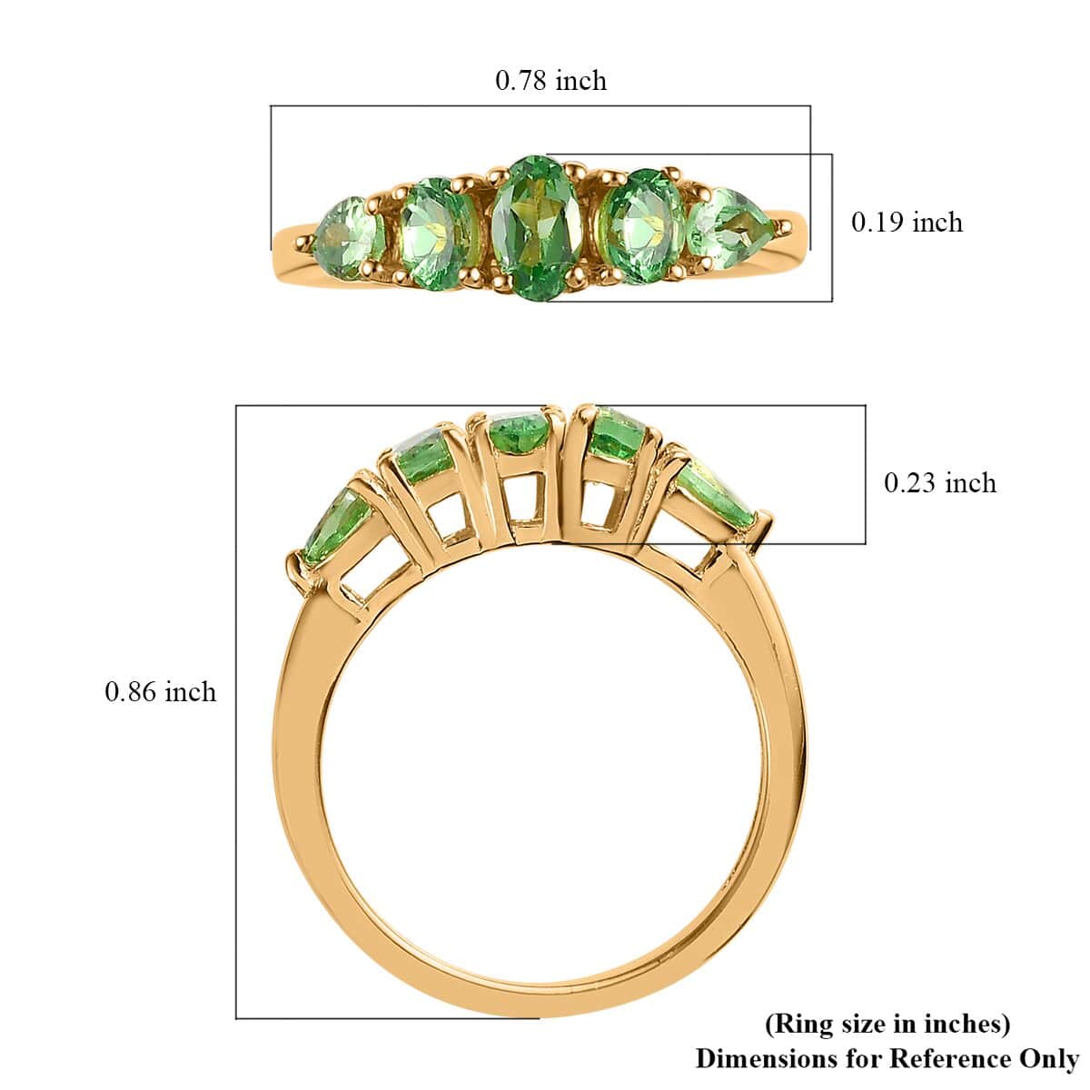 Premium Natural Tsavorite Garnet 5 Stone Ring in Vermeil Yellow Gold Over Sterling Silver 1.00 ctw image number 5