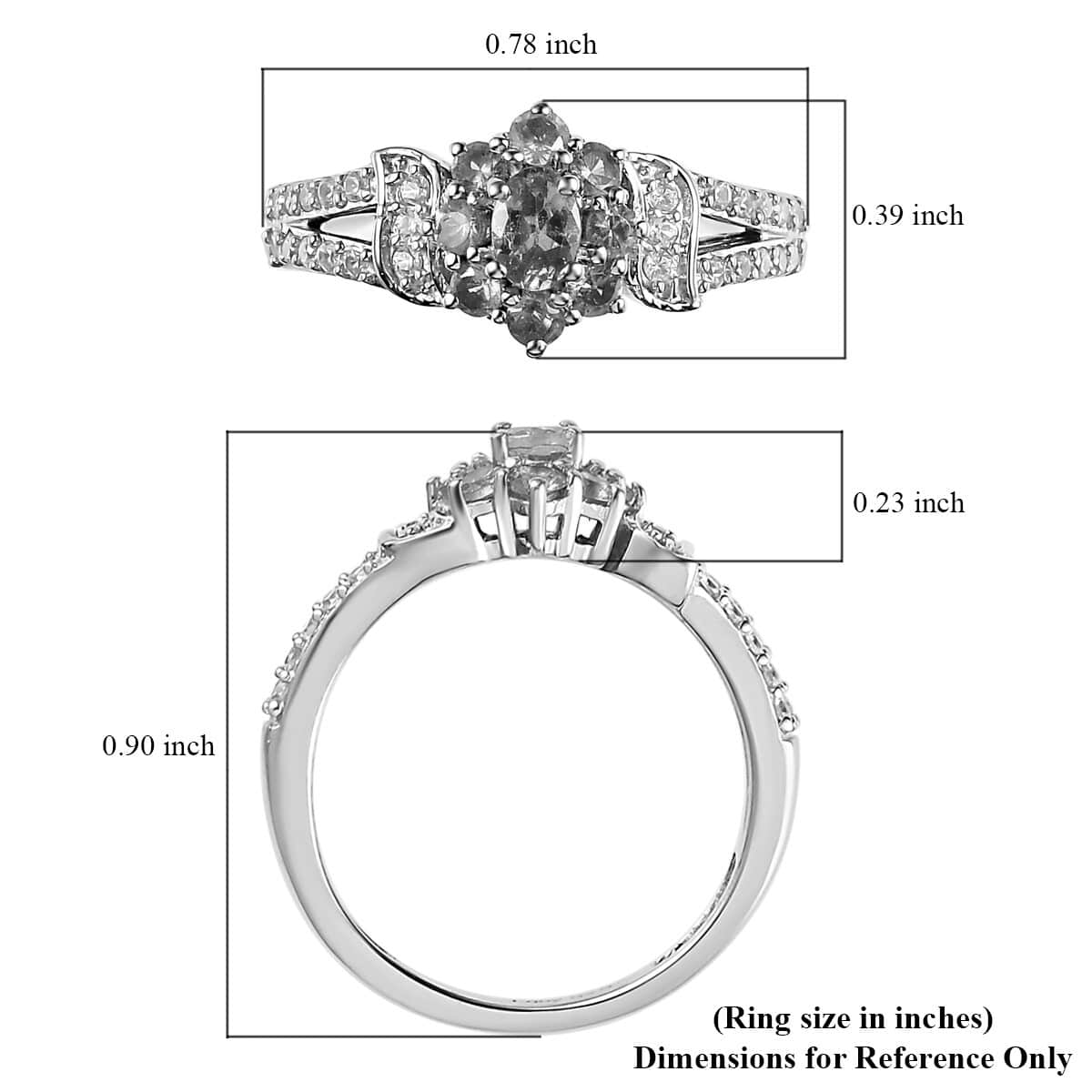 Premium Natural Tsavorite Garnet and Natural White Zircon Split Shank Ring in Platinum Over Sterling Silver (Size 8.0) 0.75 ctw image number 5