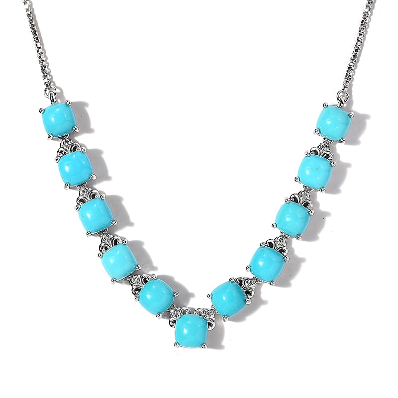 Premium Sleeping Beauty Turquoise and White Topaz 10.20 ctw Necklace in Rhodium Over Sterling Silver 19 Inches