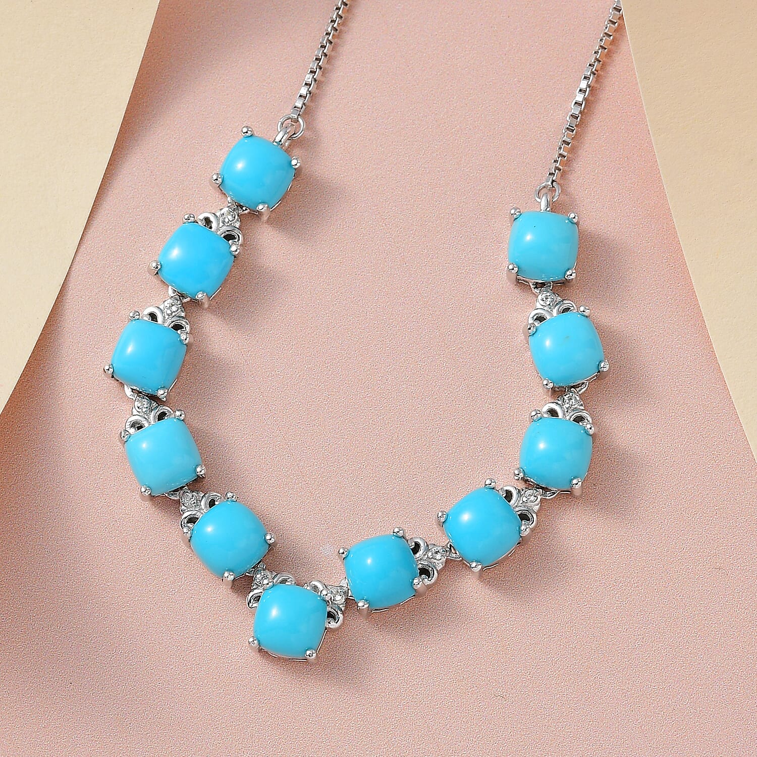 Premium Sleeping Beauty Turquoise and White Topaz 10.20 ctw Necklace in Rhodium Over Sterling Silver 19 Inches