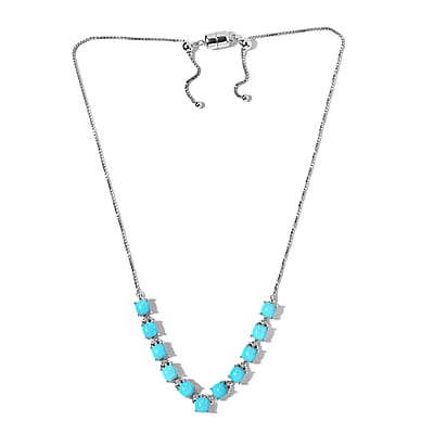 Premium Sleeping Beauty Turquoise and White Topaz 10.20 ctw Necklace in Rhodium Over Sterling Silver 19 Inches