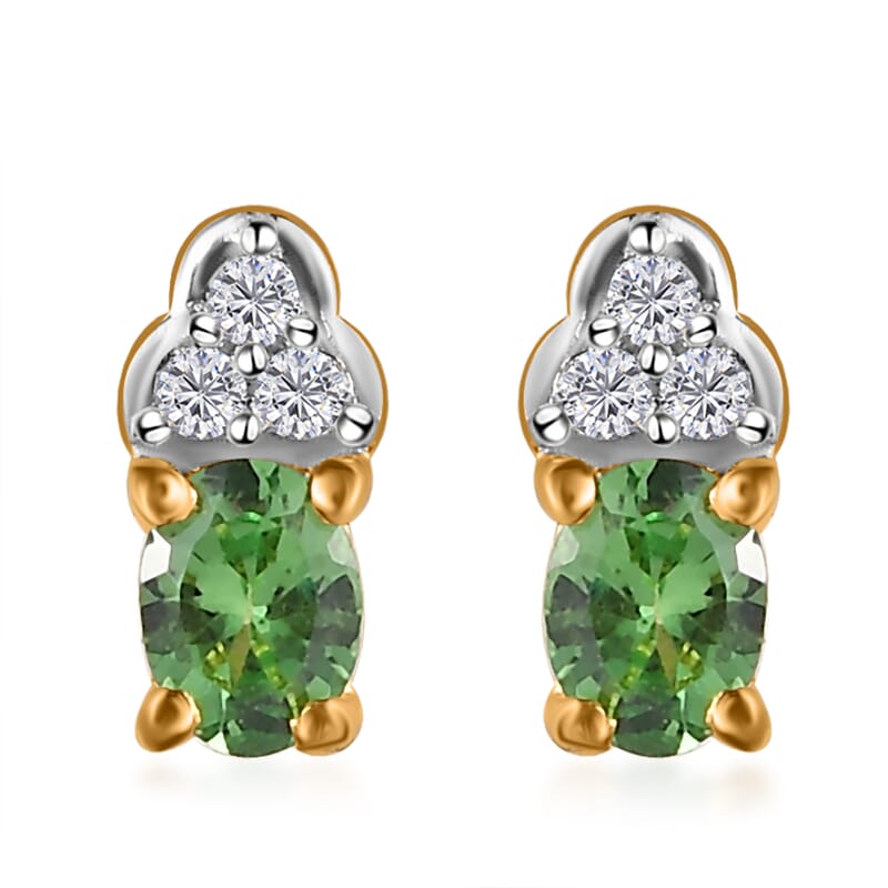 Premium Natural Tsavorite Garnet and Natural White Zircon Earrings in Vermeil Yellow Gold Over Sterling Silver 0.50 ctw