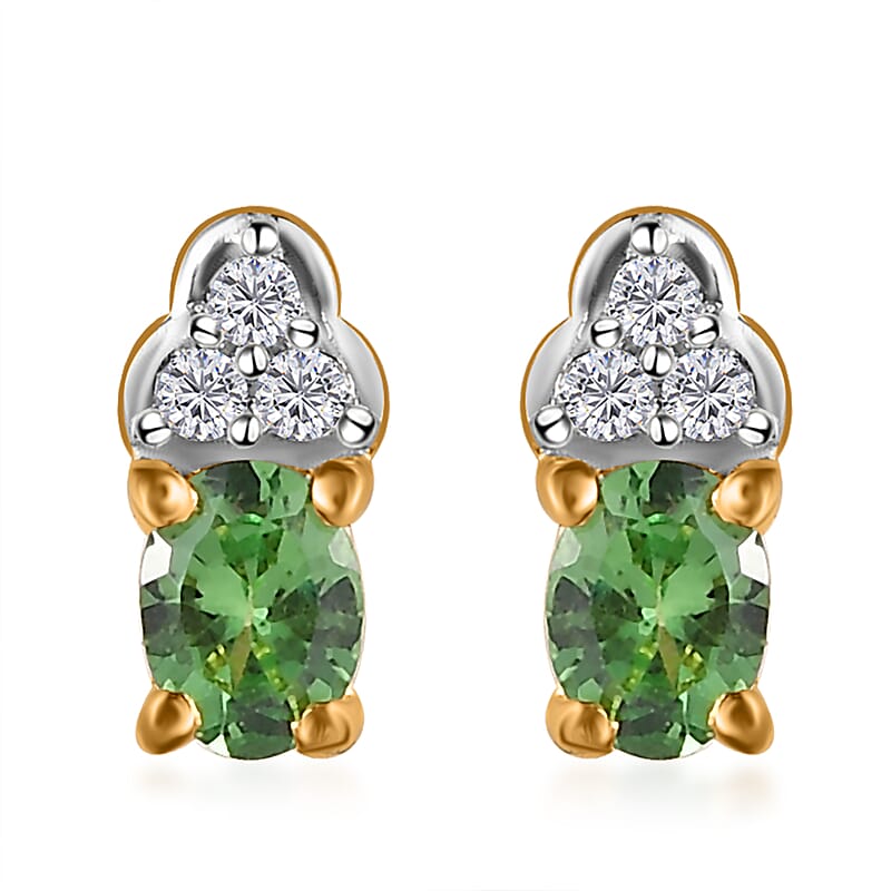 Premium Natural Tsavorite Garnet and Natural White Zircon Earrings in Vermeil Yellow Gold Over Sterling Silver 0.50 ctw