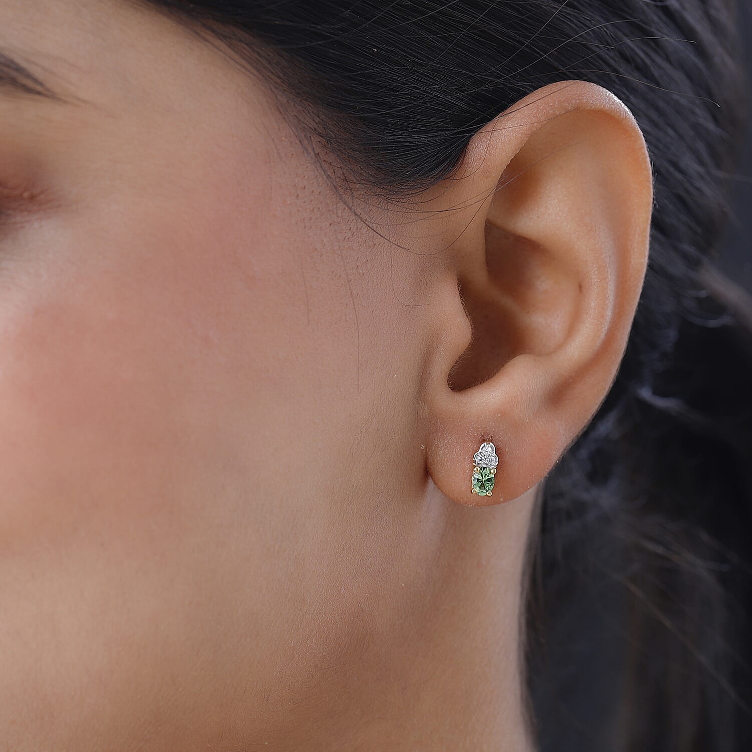 Premium Natural Tsavorite Garnet and Natural White Zircon Earrings in Vermeil Yellow Gold Over Sterling Silver 0.50 ctw