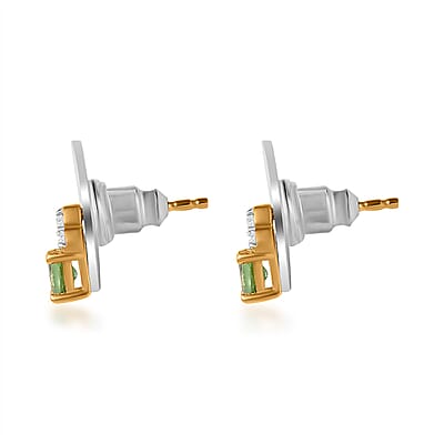 Premium Natural Tsavorite Garnet and Natural White Zircon Earrings in Vermeil Yellow Gold Over Sterling Silver 0.50 ctw