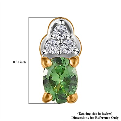 Premium Natural Tsavorite Garnet and Natural White Zircon Earrings in Vermeil Yellow Gold Over Sterling Silver 0.50 ctw