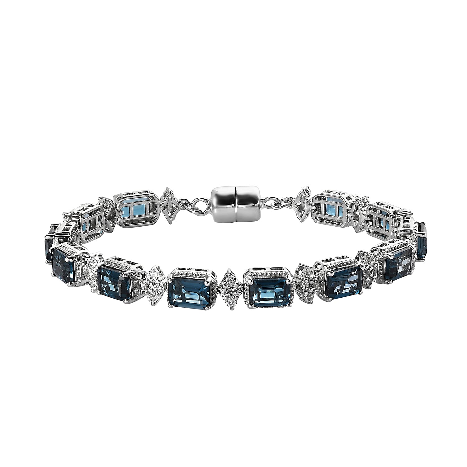 Premium London Blue Topaz and White Topaz 15.50 ctw Bracelet in Rhodium Over Sterling Silver (7.10 In)