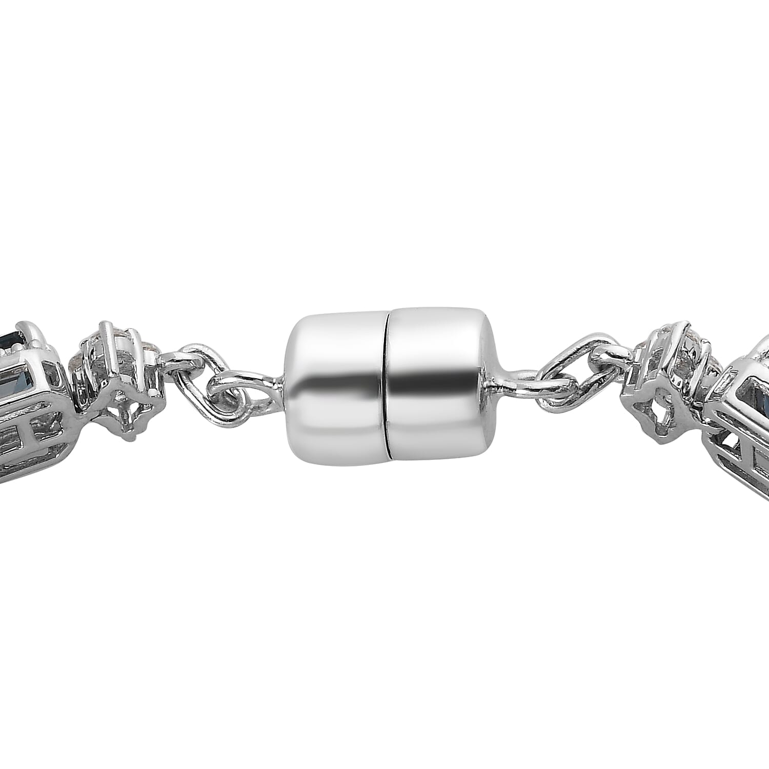 Premium London Blue Topaz and White Topaz 15.50 ctw Bracelet in Rhodium Over Sterling Silver (7.10 In)