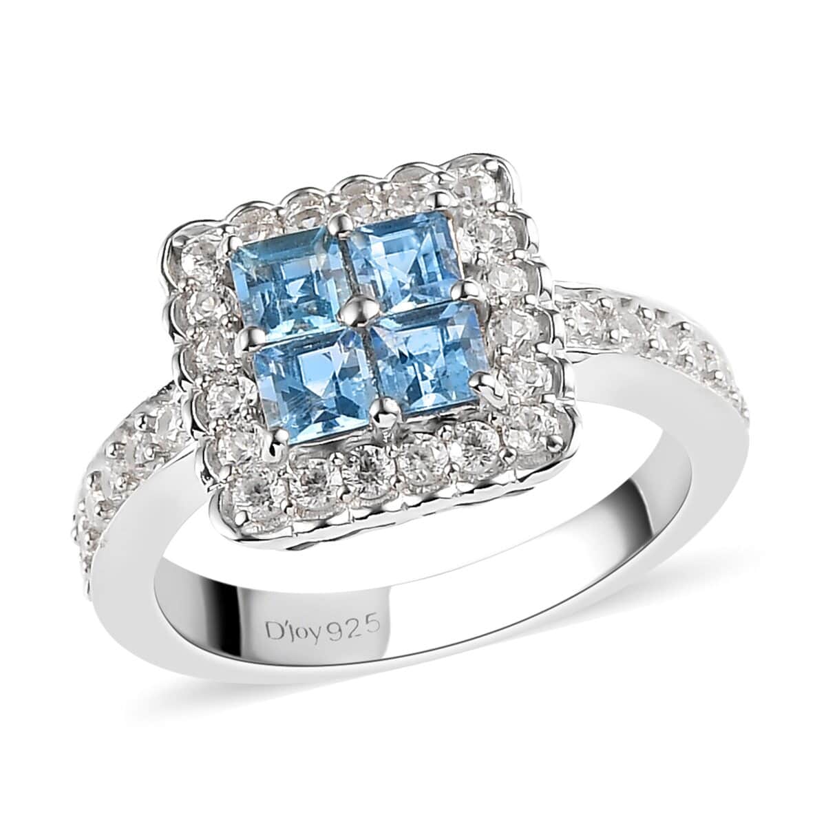 Santa Maria Aquamarine and Natural White Zircon Halo Ring in Platinum Over Sterling Silver 1.20 ctw image number 0