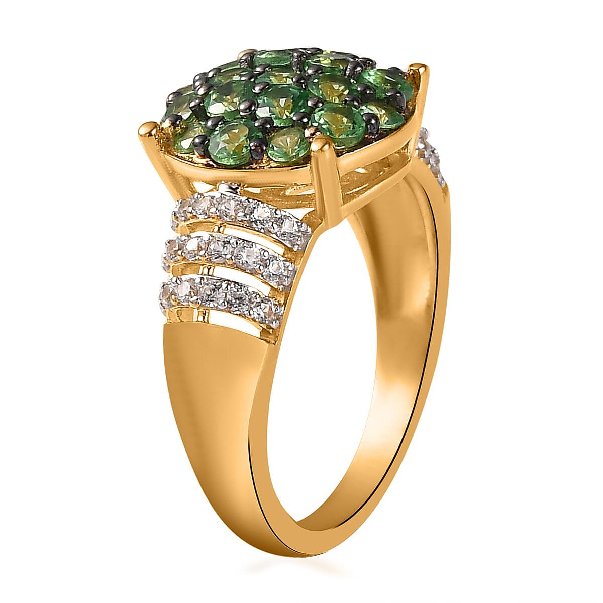 Premium Natural Tsavorite Garnet and Natural White Zircon Ring in Vermeil Yellow Gold Over Sterling Silver 1.65 ctw image number 3