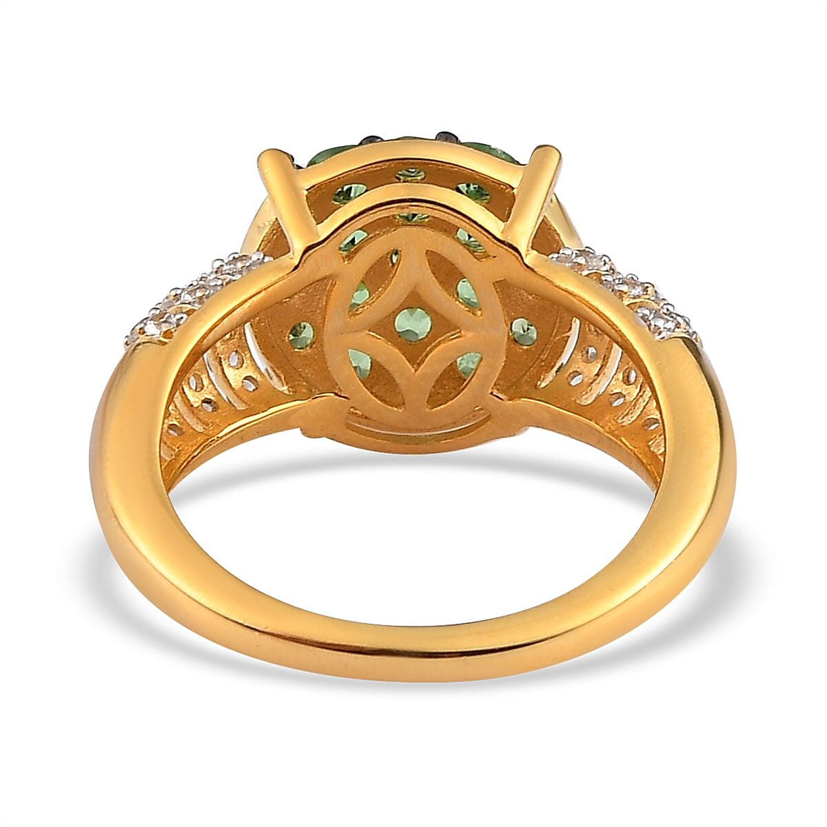 Premium Natural Tsavorite Garnet and Natural White Zircon Ring in Vermeil Yellow Gold Over Sterling Silver 1.65 ctw image number 4