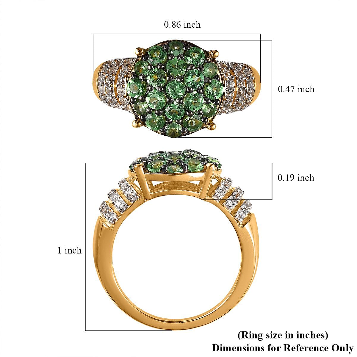 Premium Natural Tsavorite Garnet and Natural White Zircon Ring in Vermeil Yellow Gold Over Sterling Silver 1.65 ctw image number 5