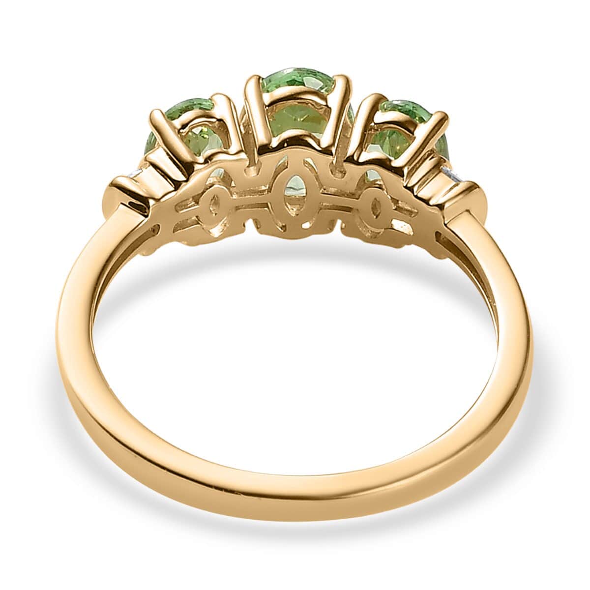 Luxoro 10K Yellow Gold Premium Natural Tsavorite Garnet and G-H I3 Diamond Trilogy Ring (Size 10.0) 2.10 Grams 1.75 ctw image number 4